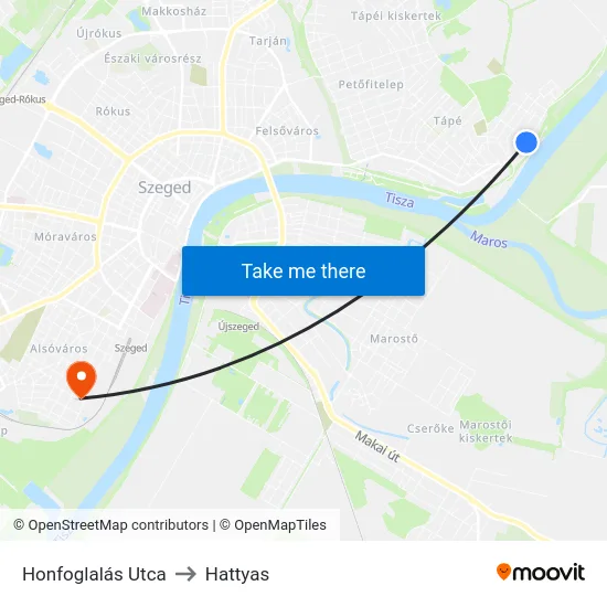 Honfoglalás Utca to Hattyas map