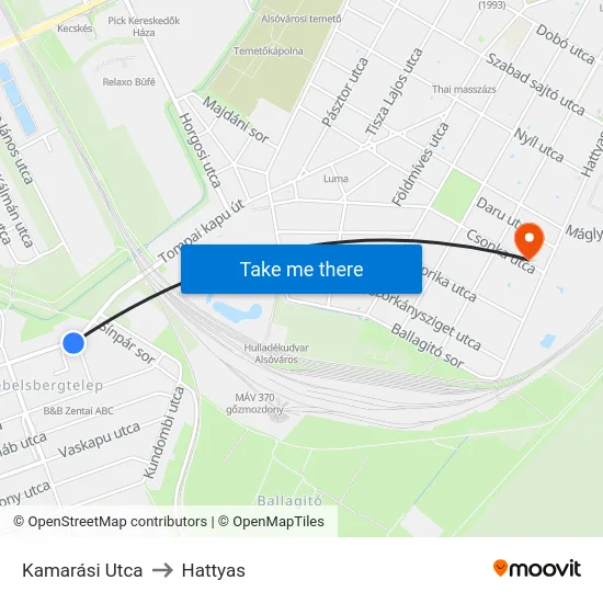 Kamarási Utca to Hattyas map