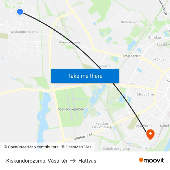 Kiskundorozsma, Vásártér to Hattyas map