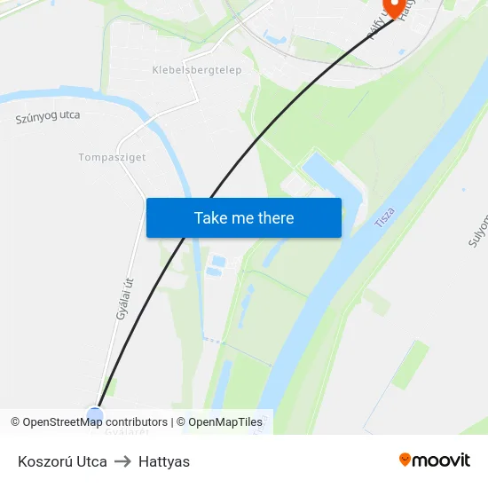 Koszorú Utca to Hattyas map