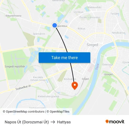 Napos Út (Dorozsmai Út) to Hattyas map
