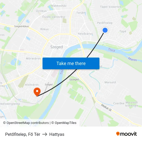 Petőfitelep, Fő Tér to Hattyas map