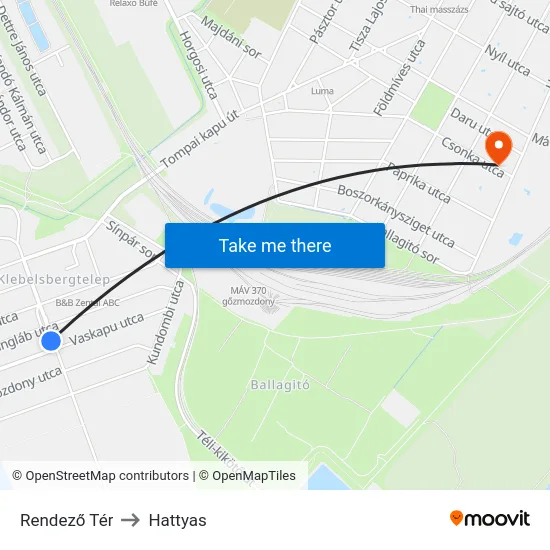 Rendező Tér to Hattyas map