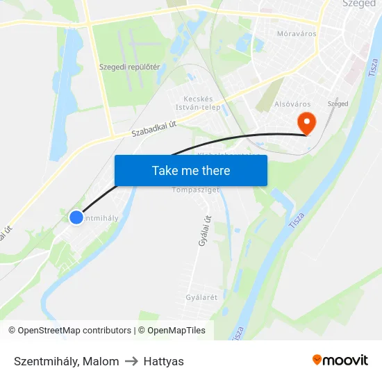 Szentmihály, Malom to Hattyas map