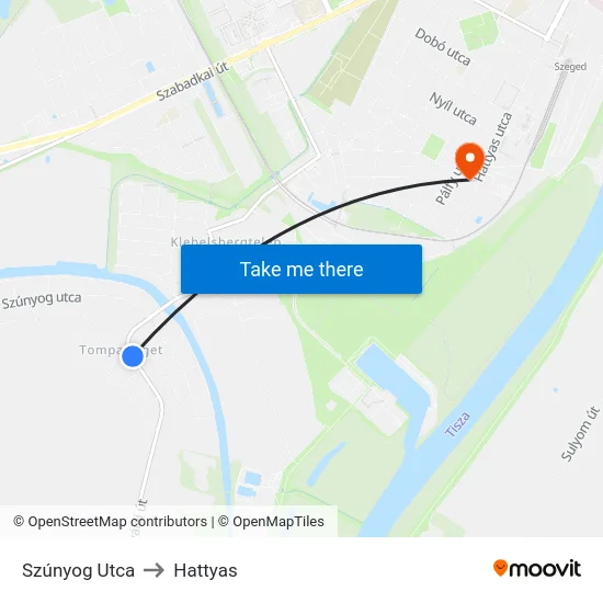 Szúnyog Utca to Hattyas map