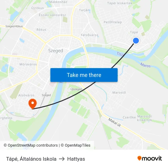 Tápé, Általános Iskola to Hattyas map