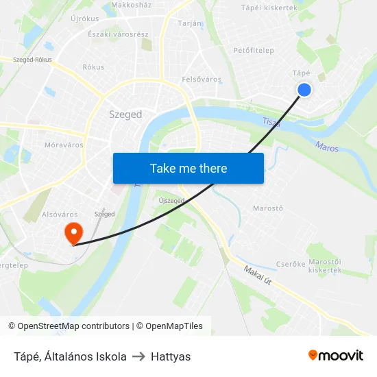 Tápé, Általános Iskola to Hattyas map