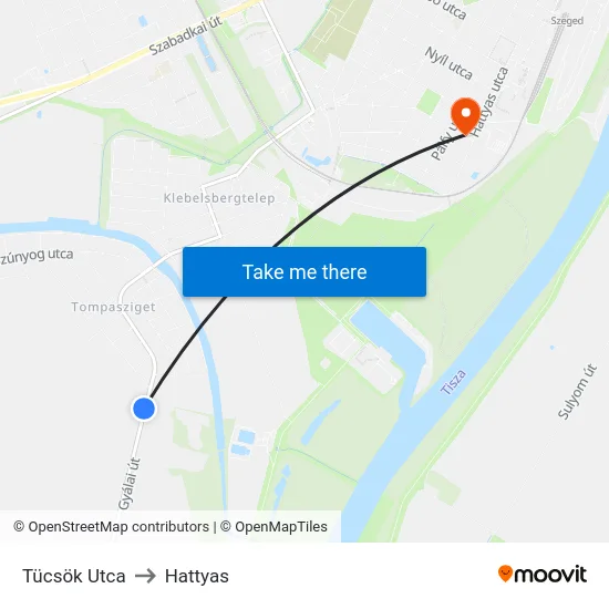 Tücsök Utca to Hattyas map