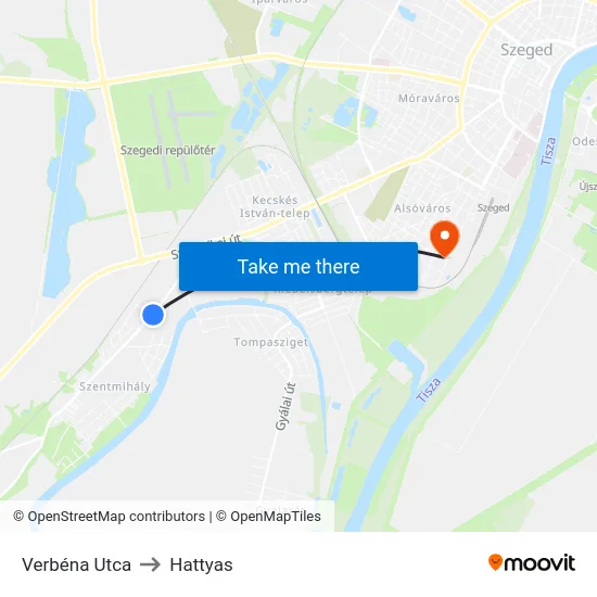 Verbéna Utca to Hattyas map