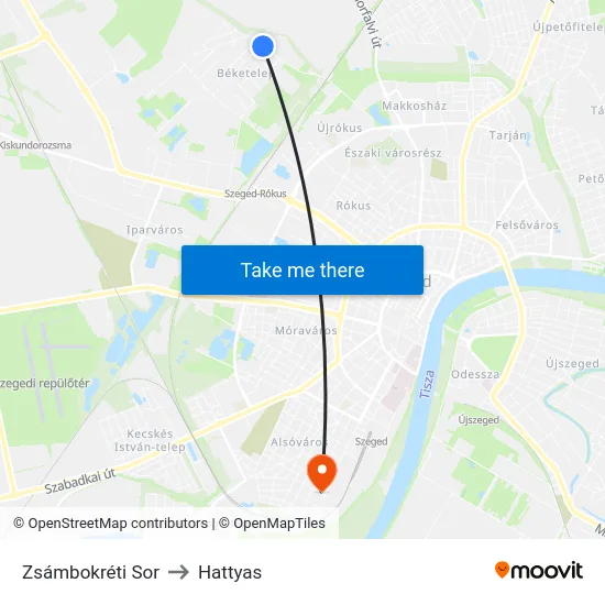 Zsámbokréti Sor to Hattyas map