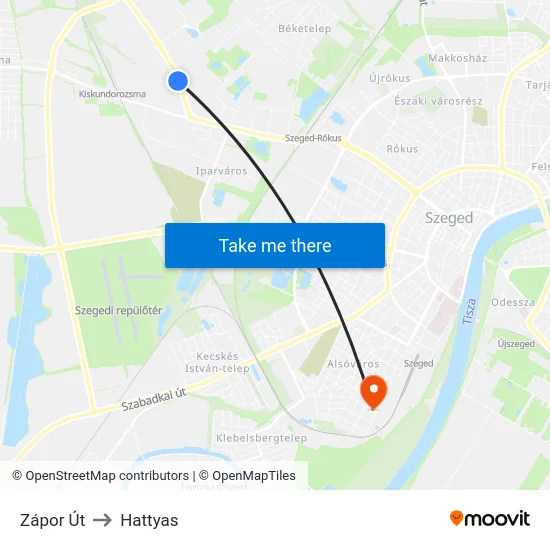 Zápor Út to Hattyas map