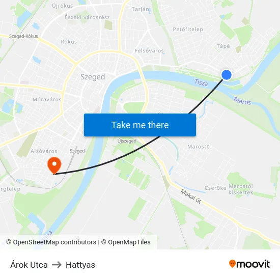 Árok Utca to Hattyas map