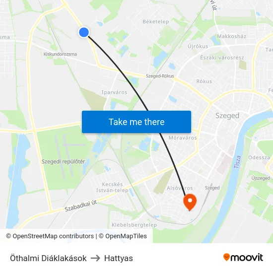 Öthalmi Diáklakások to Hattyas map