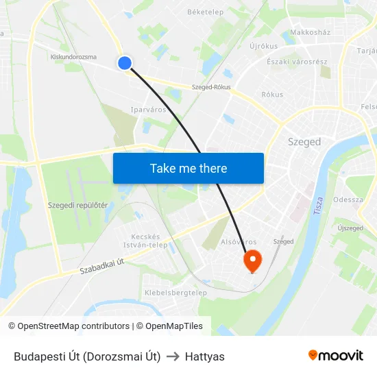 Budapesti Út (Dorozsmai Út) to Hattyas map
