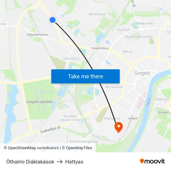 Öthalmi Diáklakások to Hattyas map