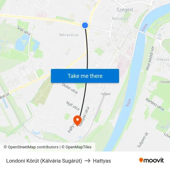 Londoni Körút (Kálvária Sugárút) to Hattyas map