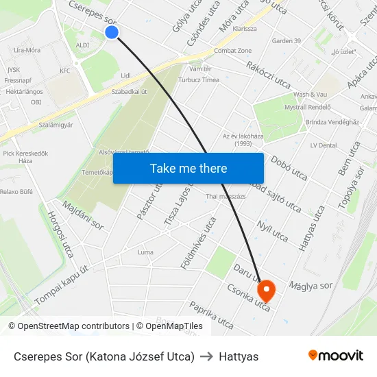 Cserepes Sor (Katona József Utca) to Hattyas map