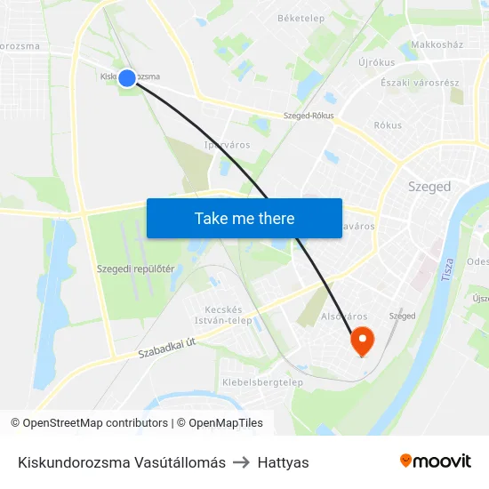 Kiskundorozsma Vasútállomás to Hattyas map