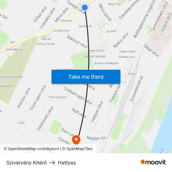 Szivárvány Kitérő to Hattyas map