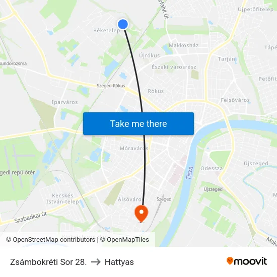 Zsámbokréti Sor 28. to Hattyas map