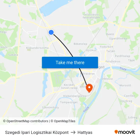 Szegedi Ipari Logisztikai Központ to Hattyas map