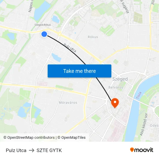 Pulz Utca to SZTE GYTK map