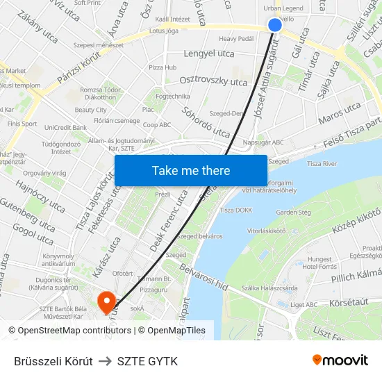 Brüsszeli Körút to SZTE GYTK map