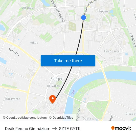 Deák Ferenc Gimnázium to SZTE GYTK map