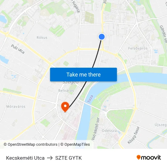 Kecskeméti Utca to SZTE GYTK map