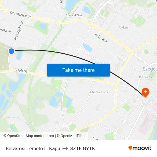 Belvárosi Temető Ii. Kapu to SZTE GYTK map
