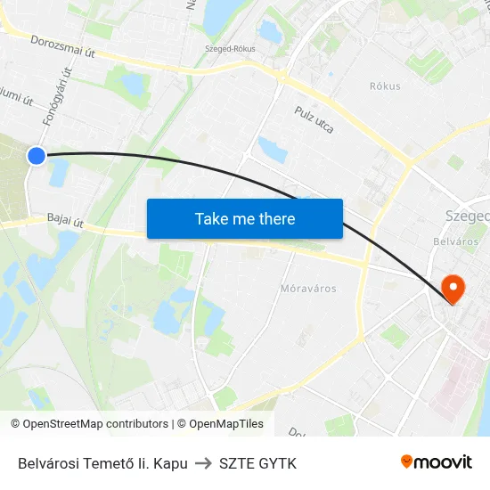 Belvárosi Temető Ii. Kapu to SZTE GYTK map