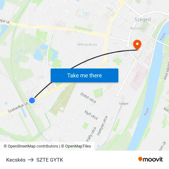 Kecskés to SZTE GYTK map