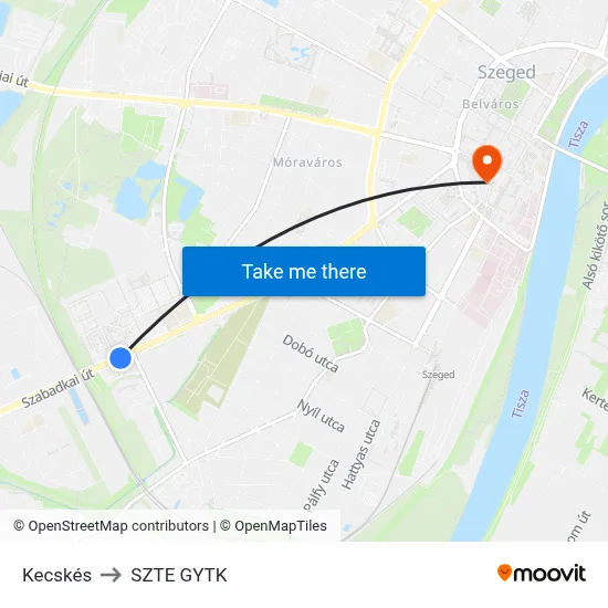 Kecskés to SZTE GYTK map