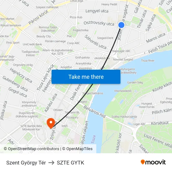 Szent György Tér to SZTE GYTK map