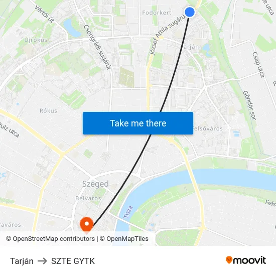 Tarján to SZTE GYTK map