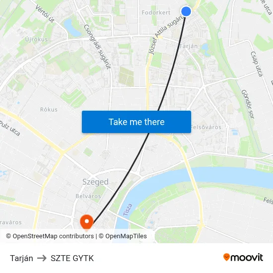 Tarján to SZTE GYTK map