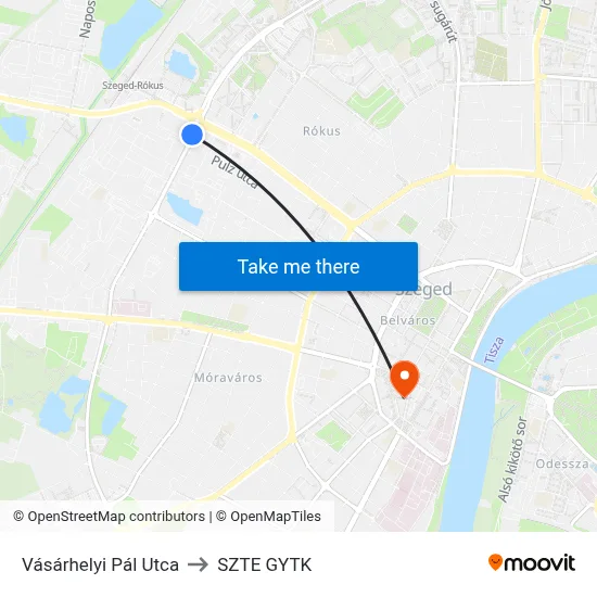 Vásárhelyi Pál Utca to SZTE GYTK map