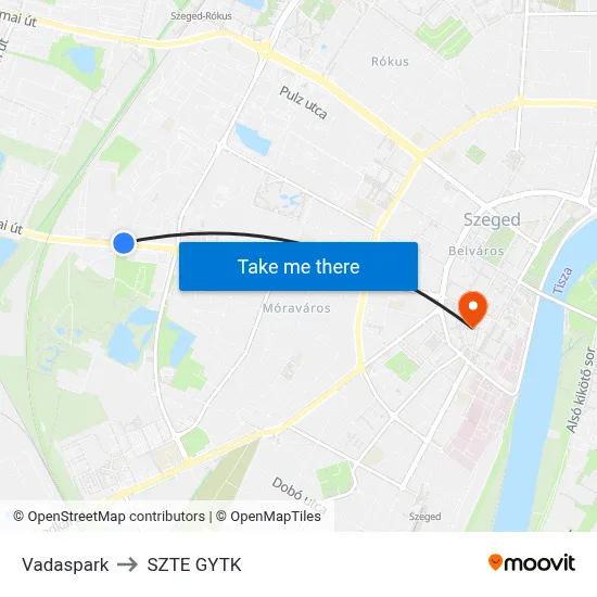 Vadaspark to SZTE GYTK map