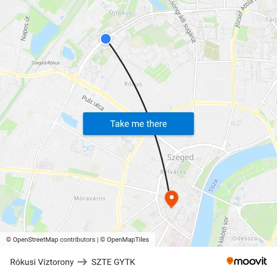 Rókusi Víztorony to SZTE GYTK map