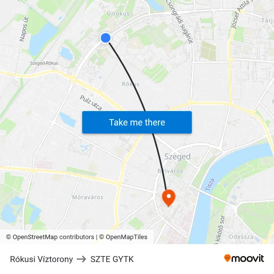Rókusi Víztorony to SZTE GYTK map