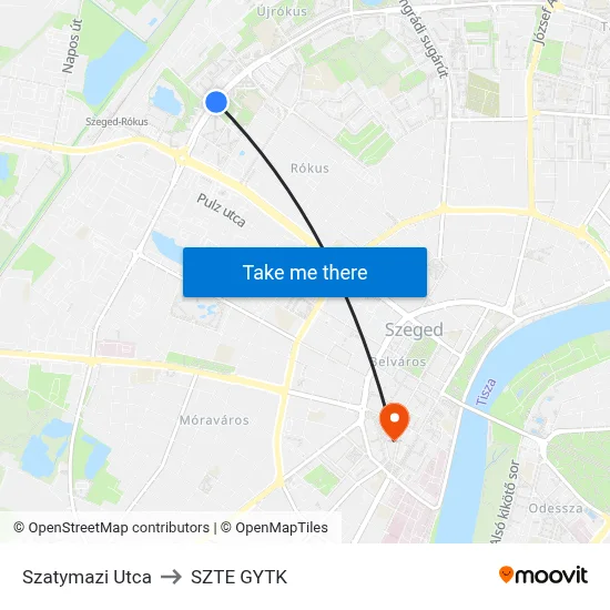Szatymazi Utca to SZTE GYTK map