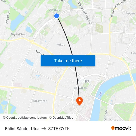 Bálint Sándor Utca to SZTE GYTK map