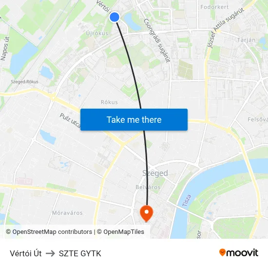 Vértói Út to SZTE GYTK map