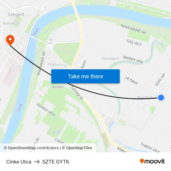 Cinke Utca to SZTE GYTK map