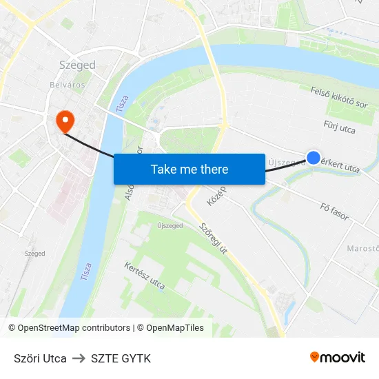 Szöri Utca to SZTE GYTK map