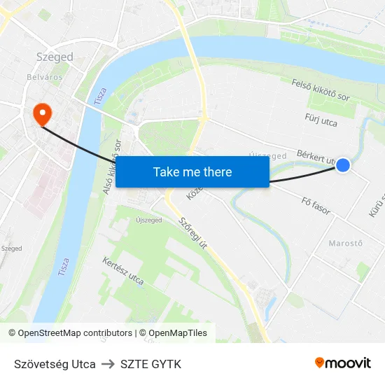 Szövetség Utca to SZTE GYTK map
