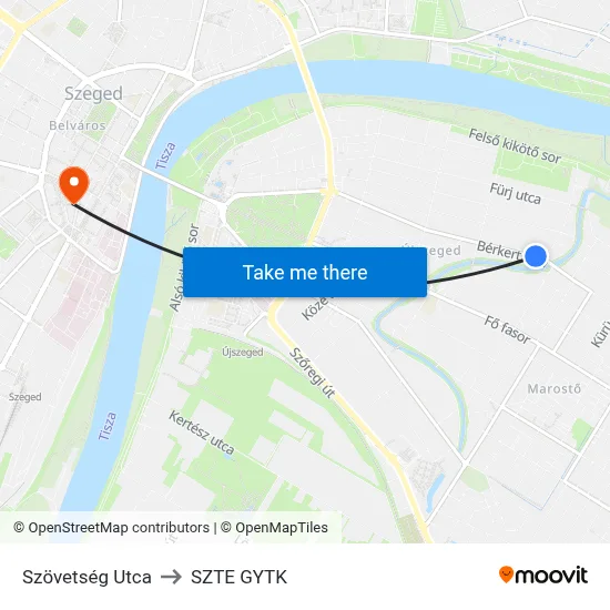 Szövetség Utca to SZTE GYTK map