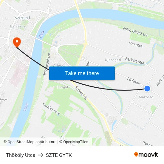 Thököly Utca to SZTE GYTK map