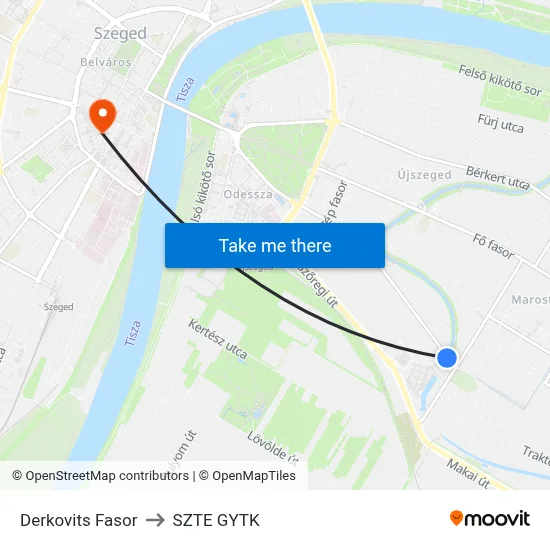 Derkovits Fasor to SZTE GYTK map