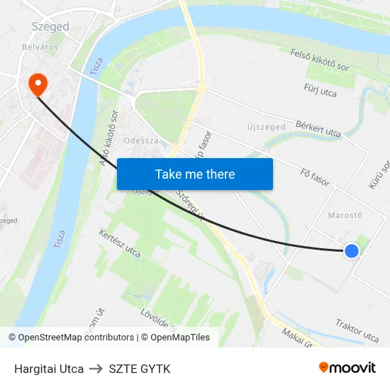 Hargitai Utca to SZTE GYTK map